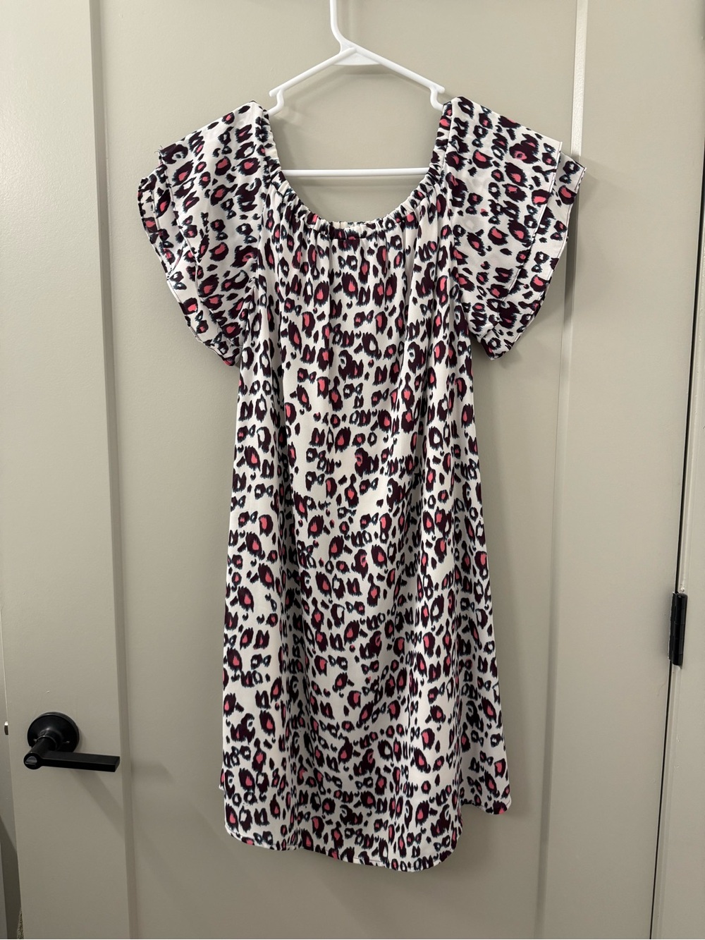Aqua White Leopard Print Mini Dress with Pink Accents